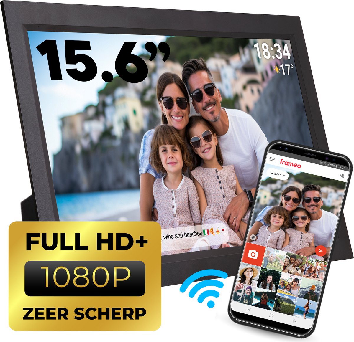 Denver Digitale Fotolijst 15.6 inch - XL - FULL HD - Vaderdag Cadeau - App - Fotokader - IPS Touchscreen - 16GB - PFF1503B