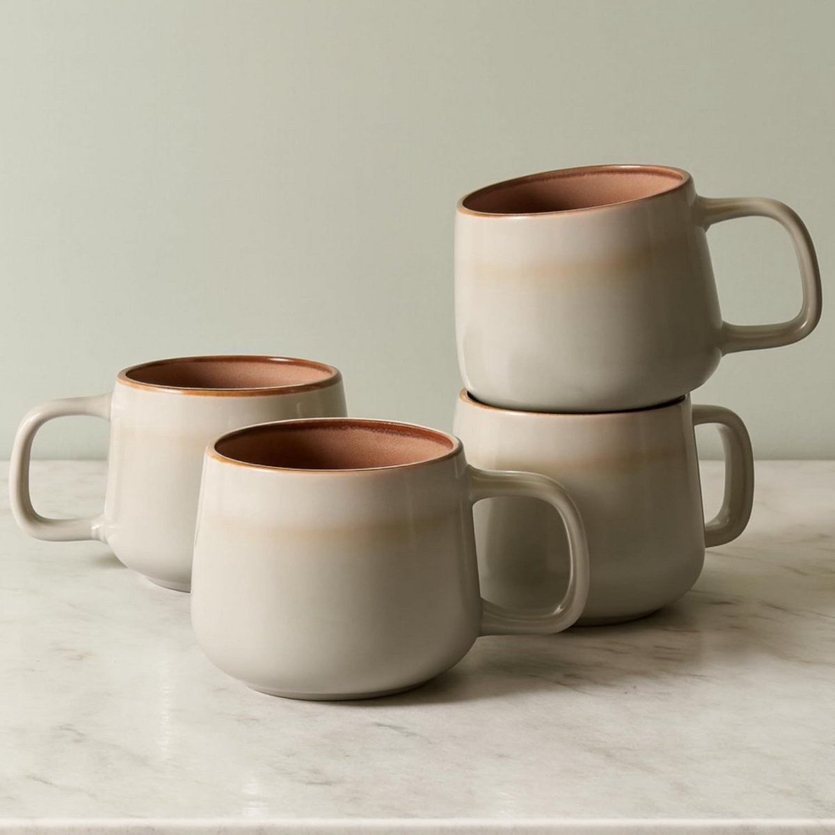 Set van 4 Koffiemokken met Uniek Reactive Glazuur - Stijlvol en Stevig