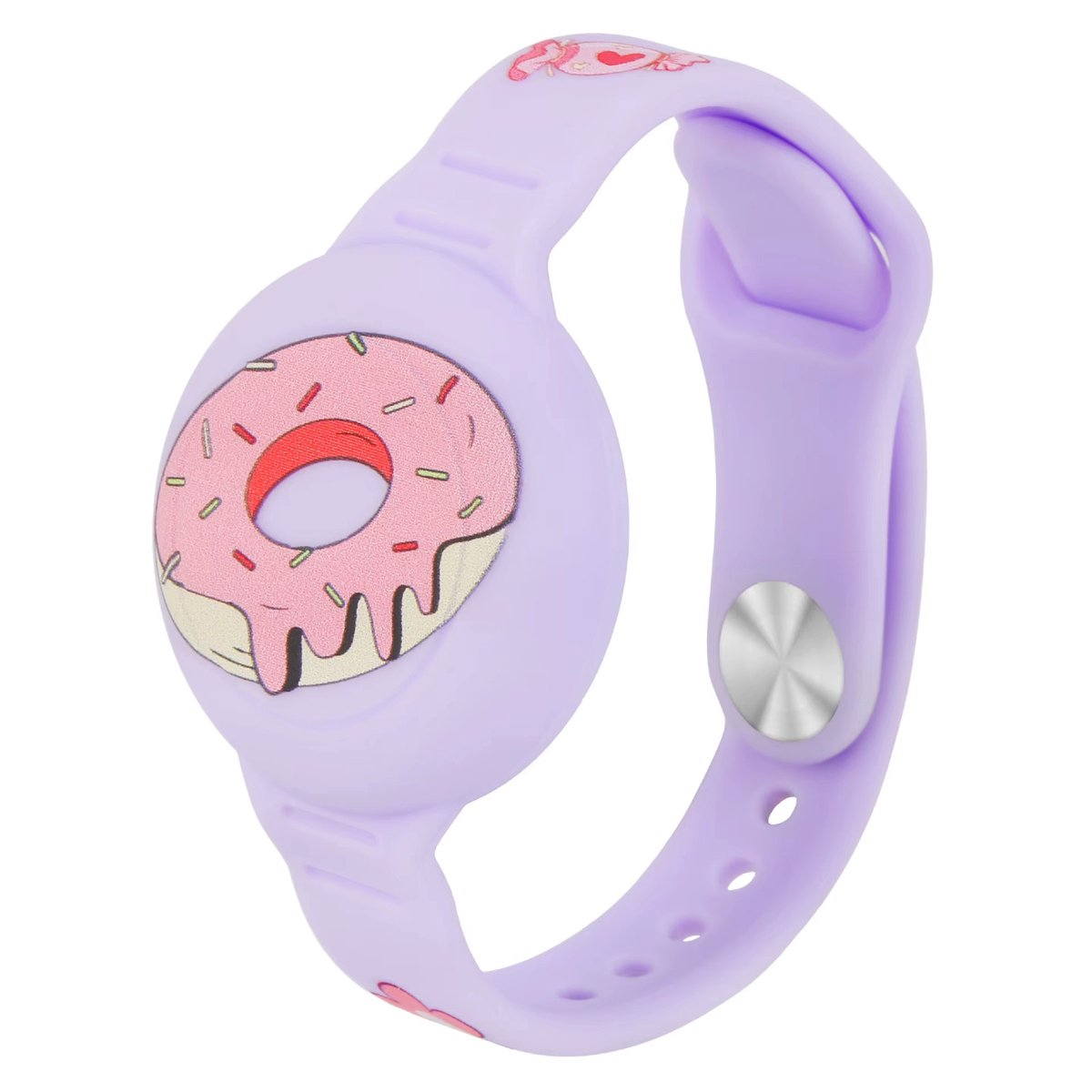 Armband Geschikt Voor AirTag - Horlogeband Kinderen - Paarse donut siliconen armband - Waterdicht comfortabel