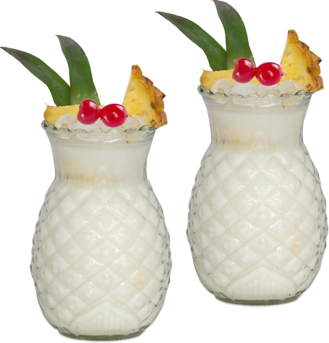 Set van 2 tropische cocktailglazen in ananasvorm voor zomerse drankjes