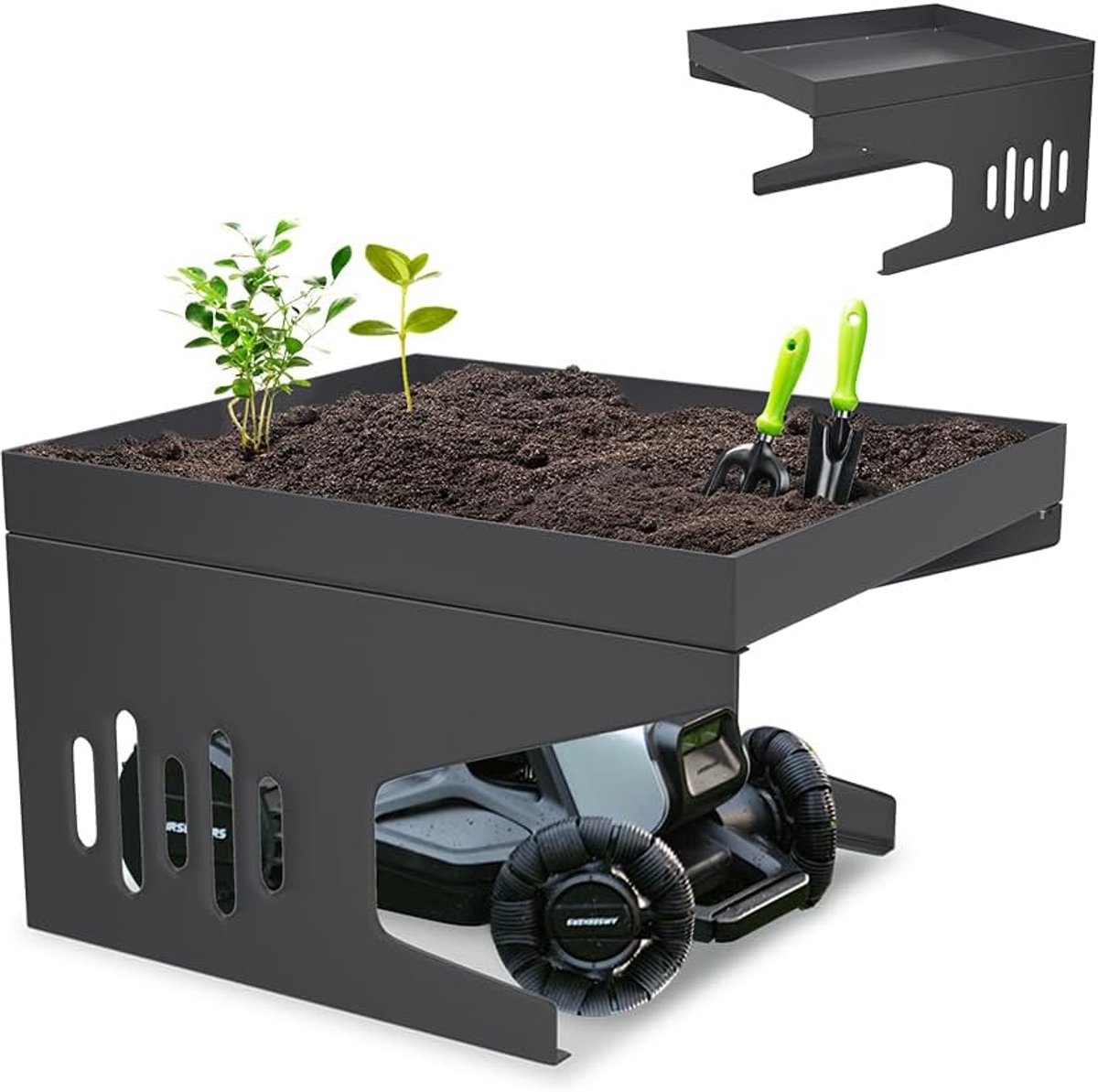 Aufun Stalen grasmaaiergarage - 70x60x43 cm - Met luifel - Voor robotmaaiers - Antraciet