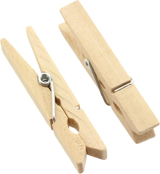 Voarge 80 stuks mini-klinkstekkers, houten klemmen van 25 mm, natuurlijke kleding, jute voor foto's, kaarten, bruiloften, scrapbooking