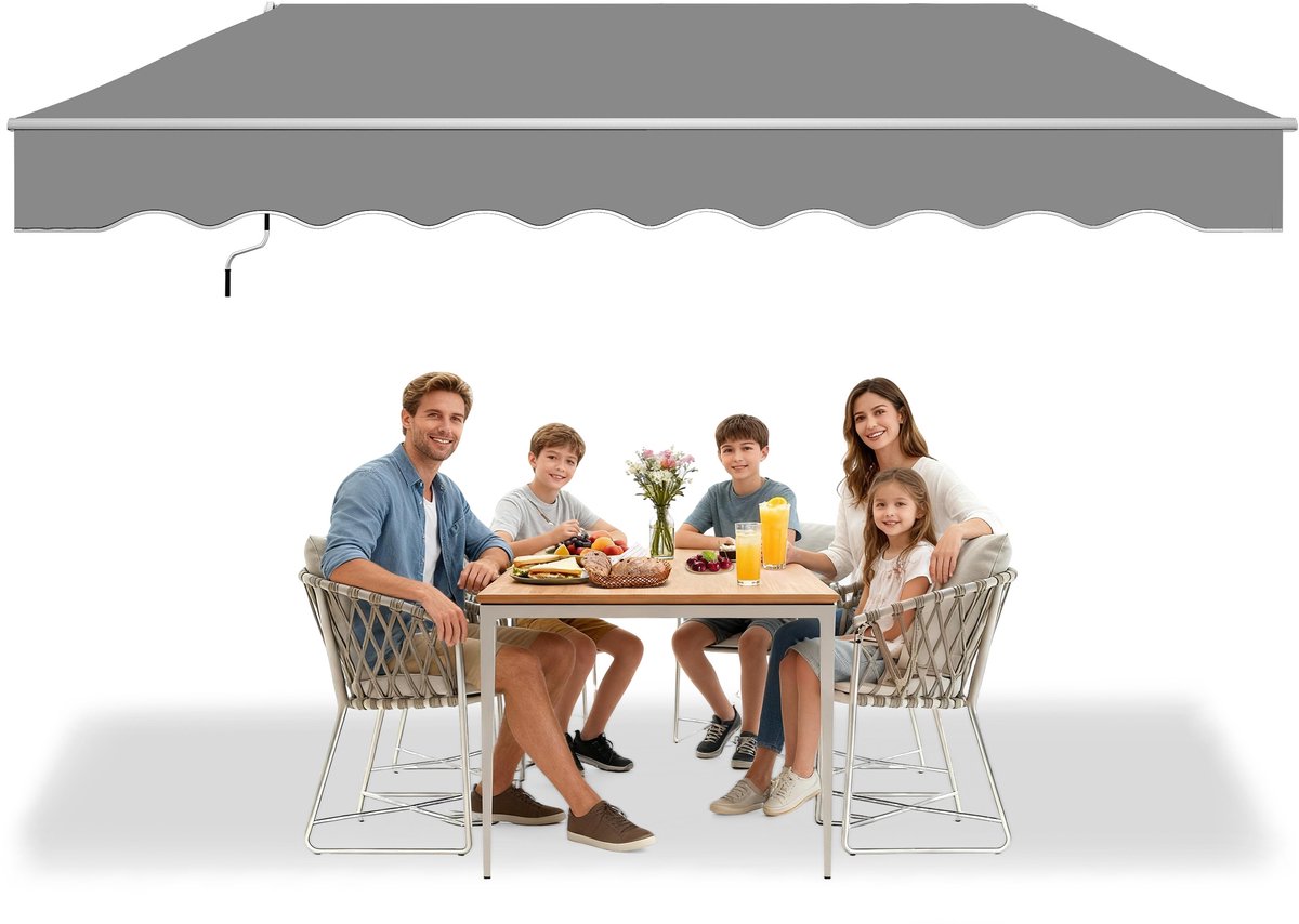 Gelenkarmmarkise 300x250cm Breed Aluminium Luifel Balkon Zonwering Balkonluifel Vouwbare Klemarmluifel Met Handkraan Zonluifel Waterdicht Lichtgrijs Luifelstof NAIZY