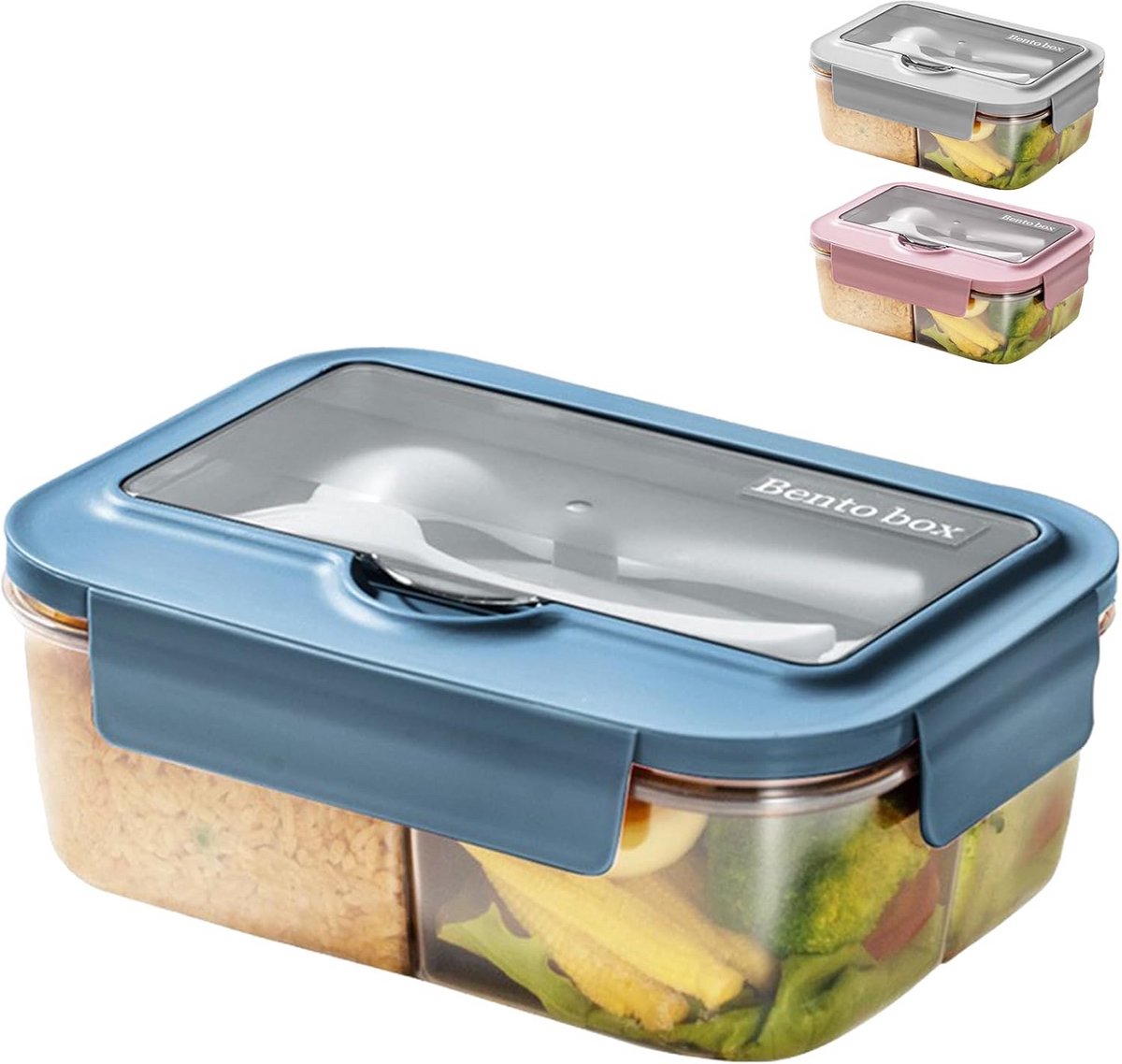 Broodtrommel met Vakken 1400 ml - Magnetronbestendige Bento Box met Bestek - Lekdichte Lunchbox voor School, Werk en Outdoor