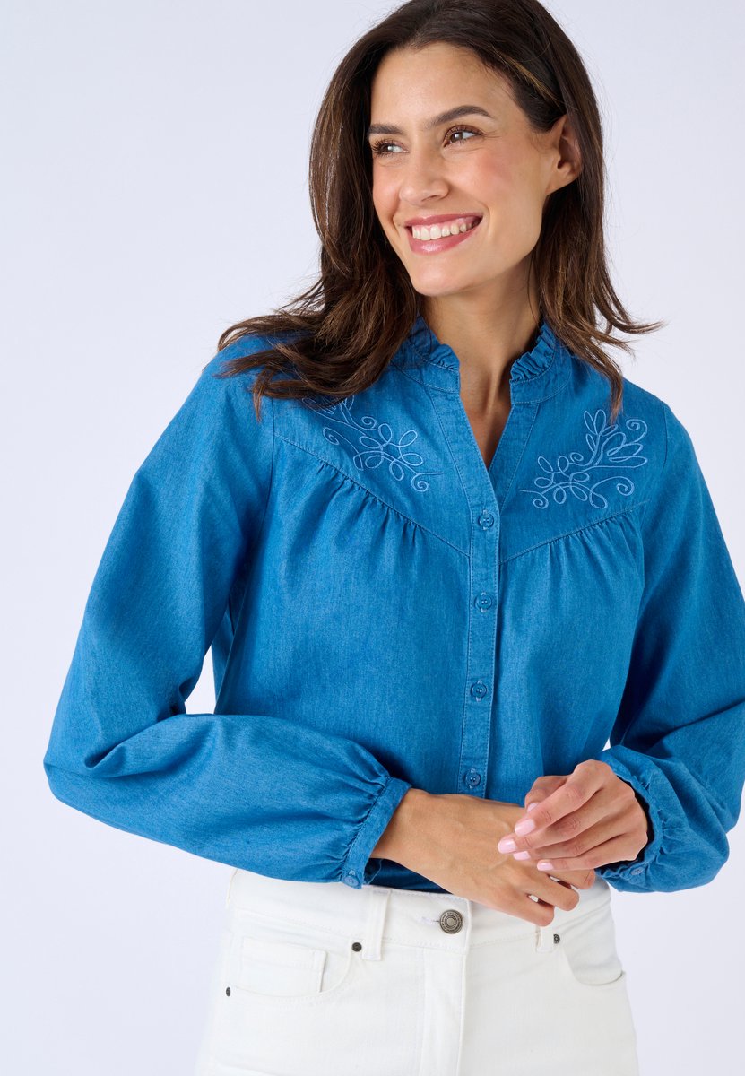 Damart - Blouse denim geborduurd - Dames - Blauw - 46