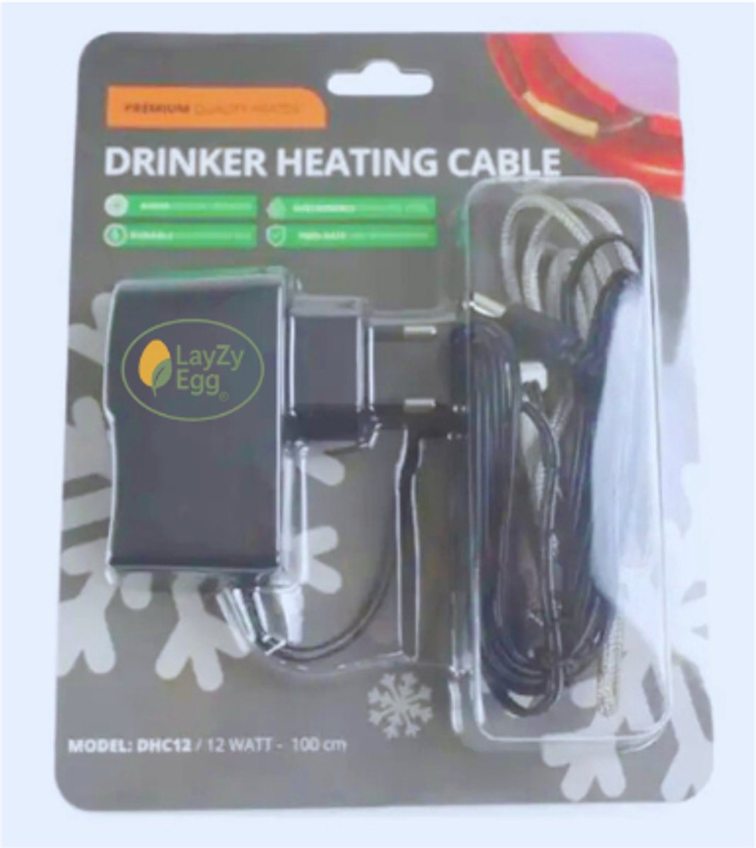 LayZyEgg® Drinkbak Verwarmingskabel 12 Watt – Drinkbak Verwarming Kippen – Vorstvrij Drinkwater – Verwarmingskabel Pluimvee – Geschikt voor 8 Liter Drinkbak/Drinkemmer – RVS Beschermingsmantel