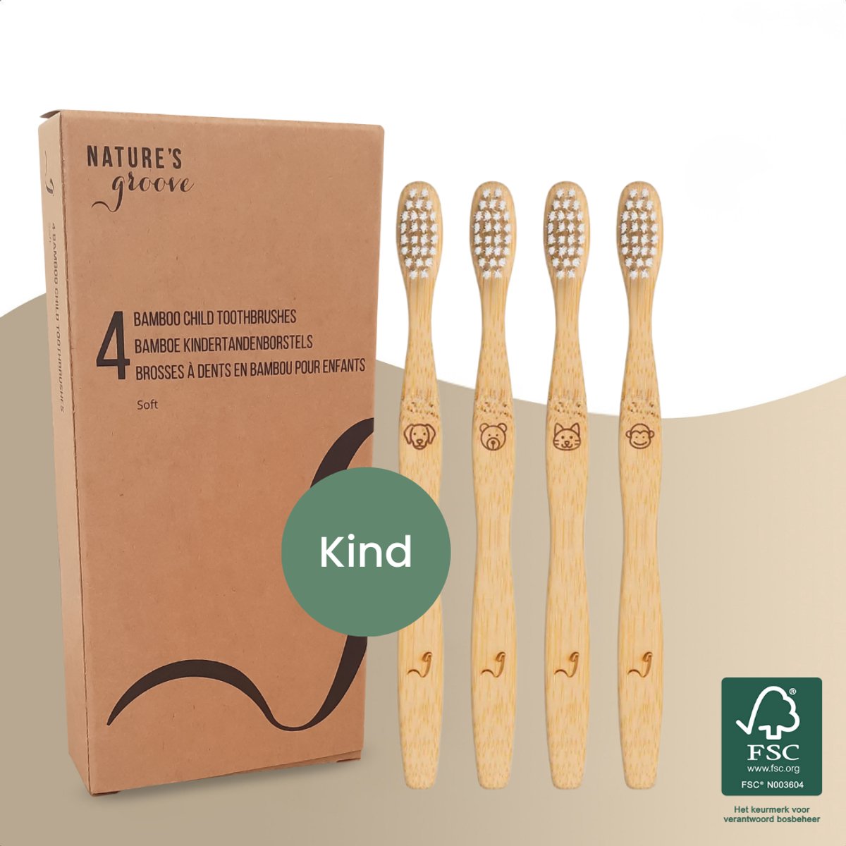Nature's Groove® Bamboe Kindertandenborstels - 4 Stuks - Handtandenborstel - Houten Tandenborstel - Baby - Handmatig