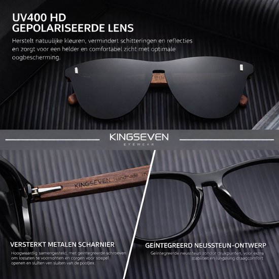 KingSeven - Black Oculos Bamboo UV400 en Polarisatie Filter van Kingseven — afbeelding 4