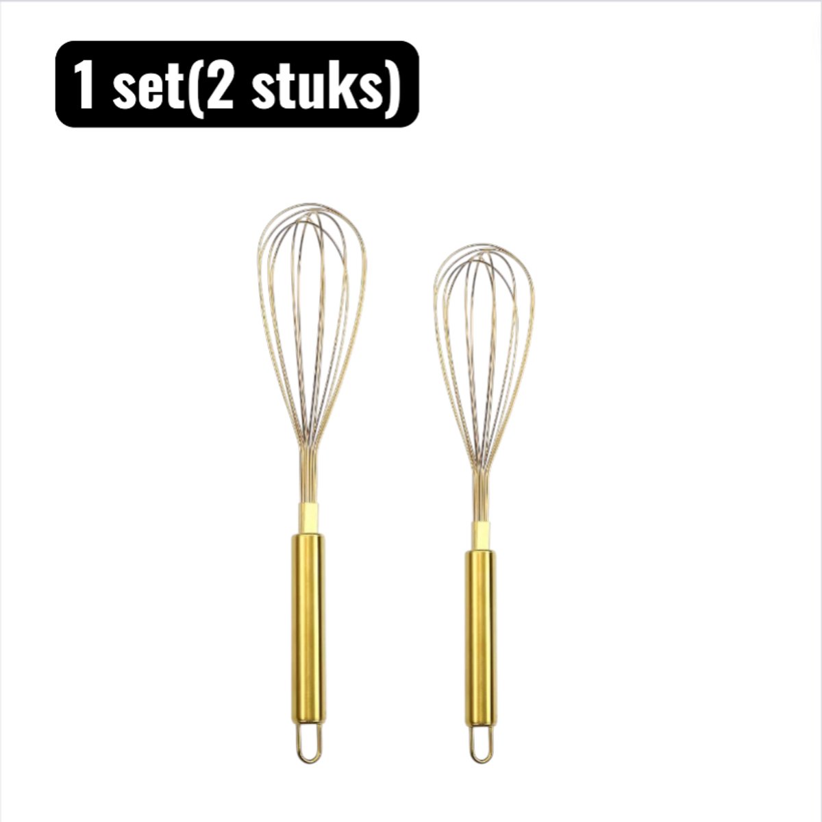 1 set(2 stuks) - Gardes - RVS Garde - Handmatige Eierklopper & Mixer voor Beslag, Room en Sauzen - Professionele Keukengarde voor Bakken en Koken - Twee maten - Goud