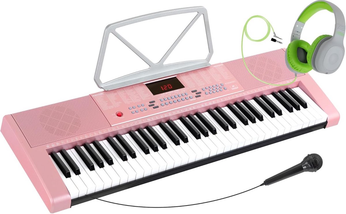 Instap Keyboard met 61 Verlichte Toetsen, Microfoon en Kinderkoptelefoon - Roze