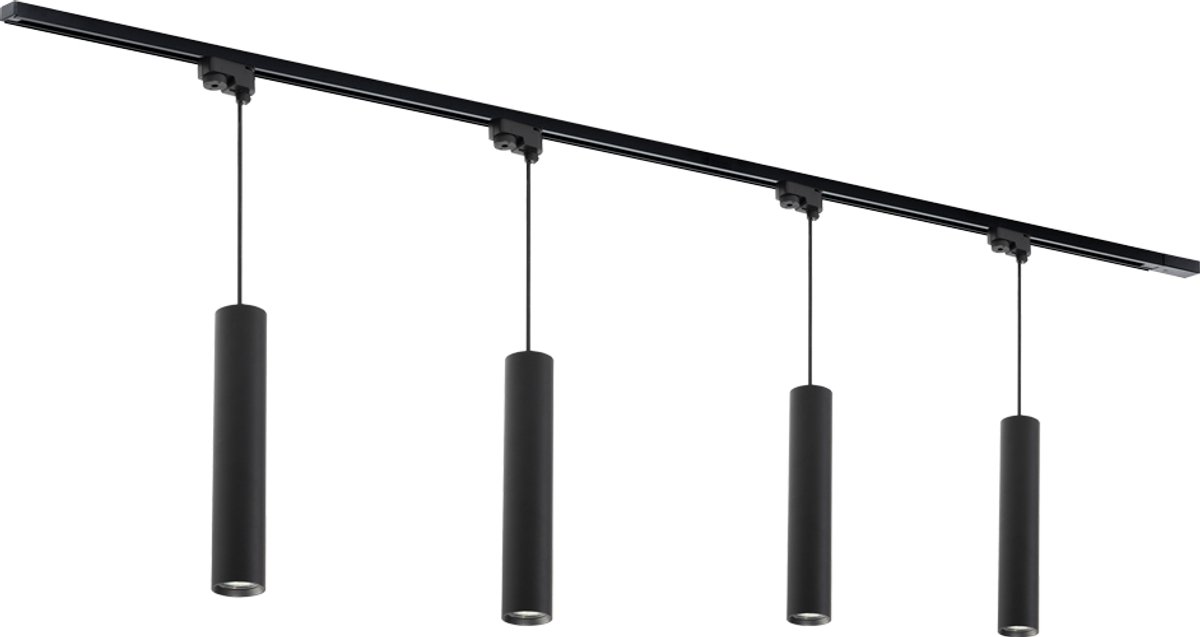 Qub Focus Railverlichting - Zwart - 200 cm - I-Vorm - 4x Hanglampen - Dimbaar - Complete Set