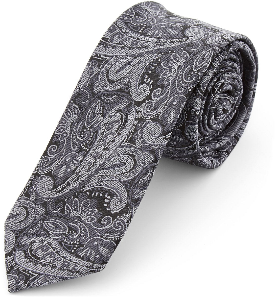 Zilvergrijze Paisley Katoenen Stropdas