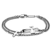 Unity | Zilverkleurige Roestvrijstalen Armband met Dubbele Ketting en Kruis