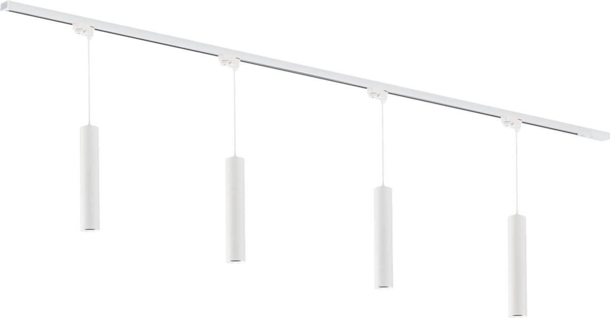 Qub Focus Railverlichting - wit - 200 cm - I-Vorm - 4x Hanglampen - Dimbaar - Complete Set