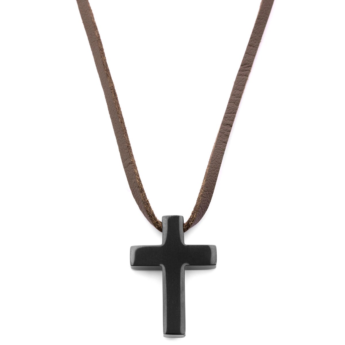 Iconic | De Zoon Leren Ketting met Zwart Kruis
