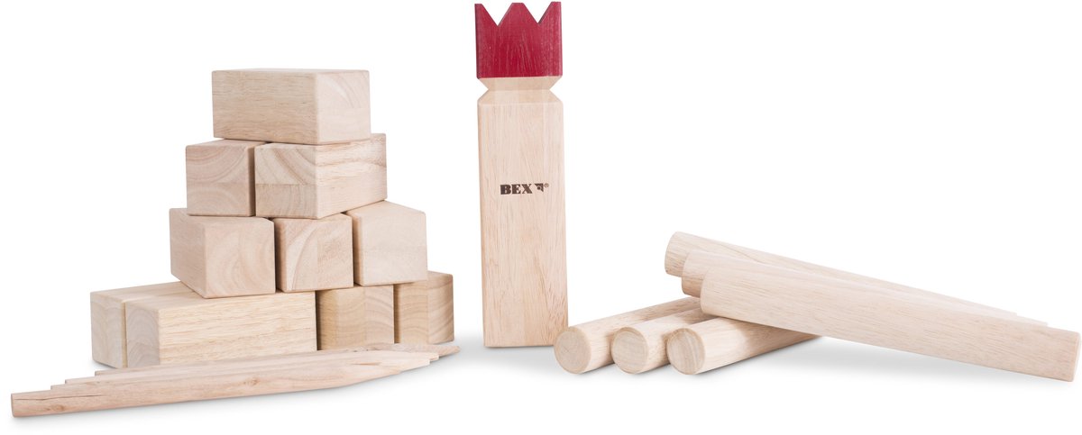 Bex Kubb Original – Zweeds Vikingschaak – Premium Buitenspel – Massief Rubberhout – Koning Met Rode Kroon – Vanaf 8 Jaar – Inclusief Draagtas — afbeelding 17