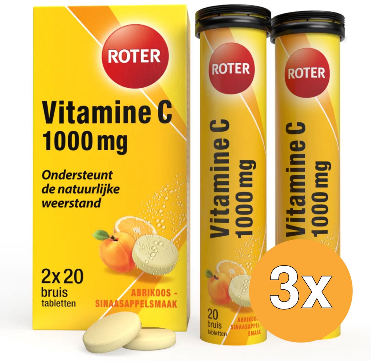 3x Roter Vitamine C Bruis 1000 mg abrikoos sinaasappel duopack (40 bruistabletten)
