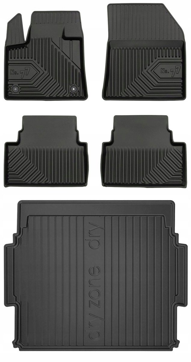 Premium Interieur Beschermset: No.77 Rubberen Mattenset + DryZone Kofferbakmat - Geschikt voor Citroen C5 Aircross vanaf 2018 - Hoge Laadvloer - TPE - Zwart - FROGUM