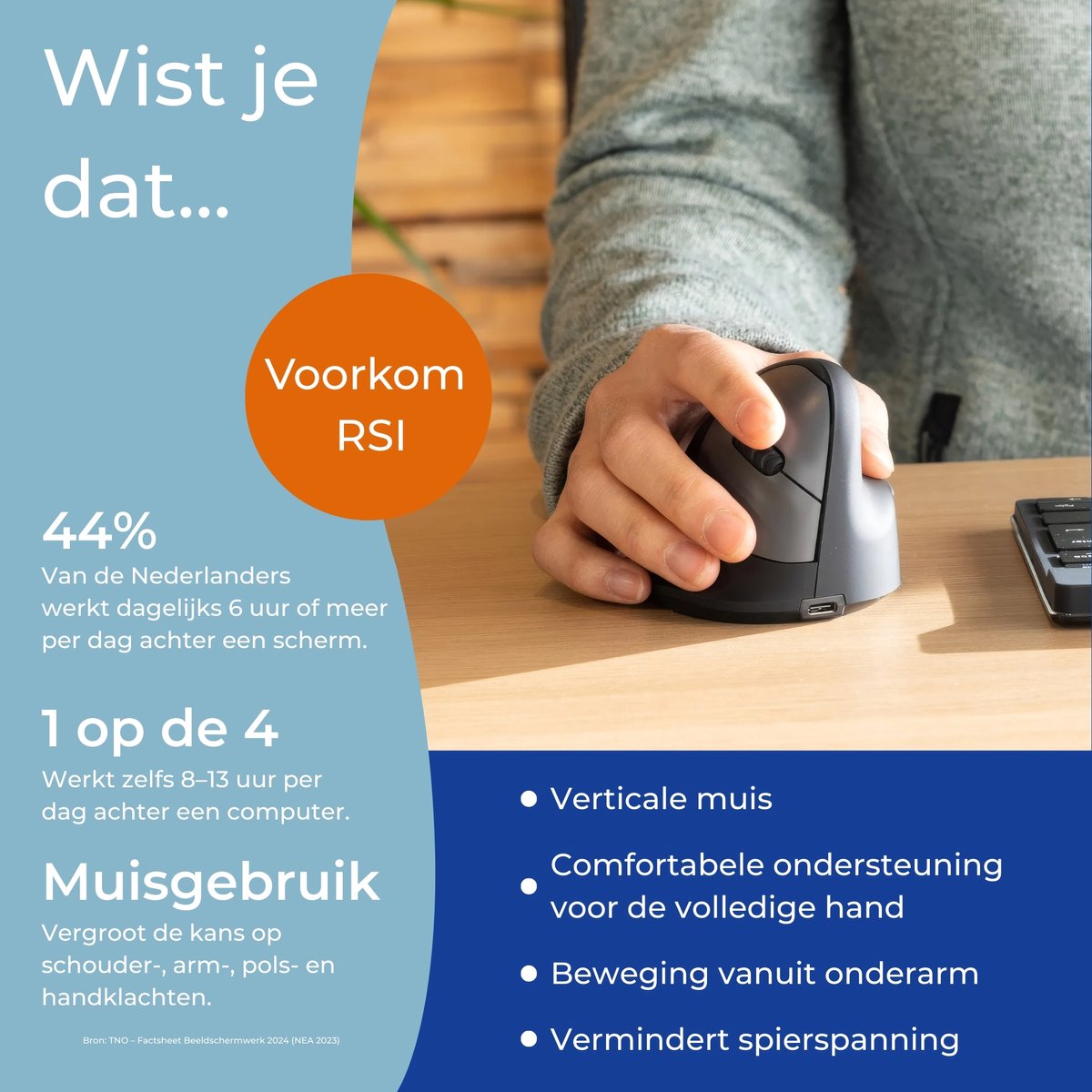 R-Go HE - Ergonomische Verticale Muis - Bluetooth - Draadloos thumbnail 3
