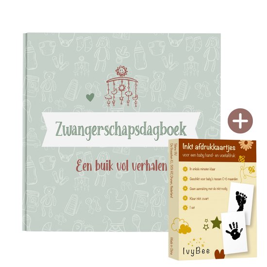 Zwangerschapsdagboek + Baby Voet & Handafdruk Inkt Set – 2-delige Baby Keepsake Gift