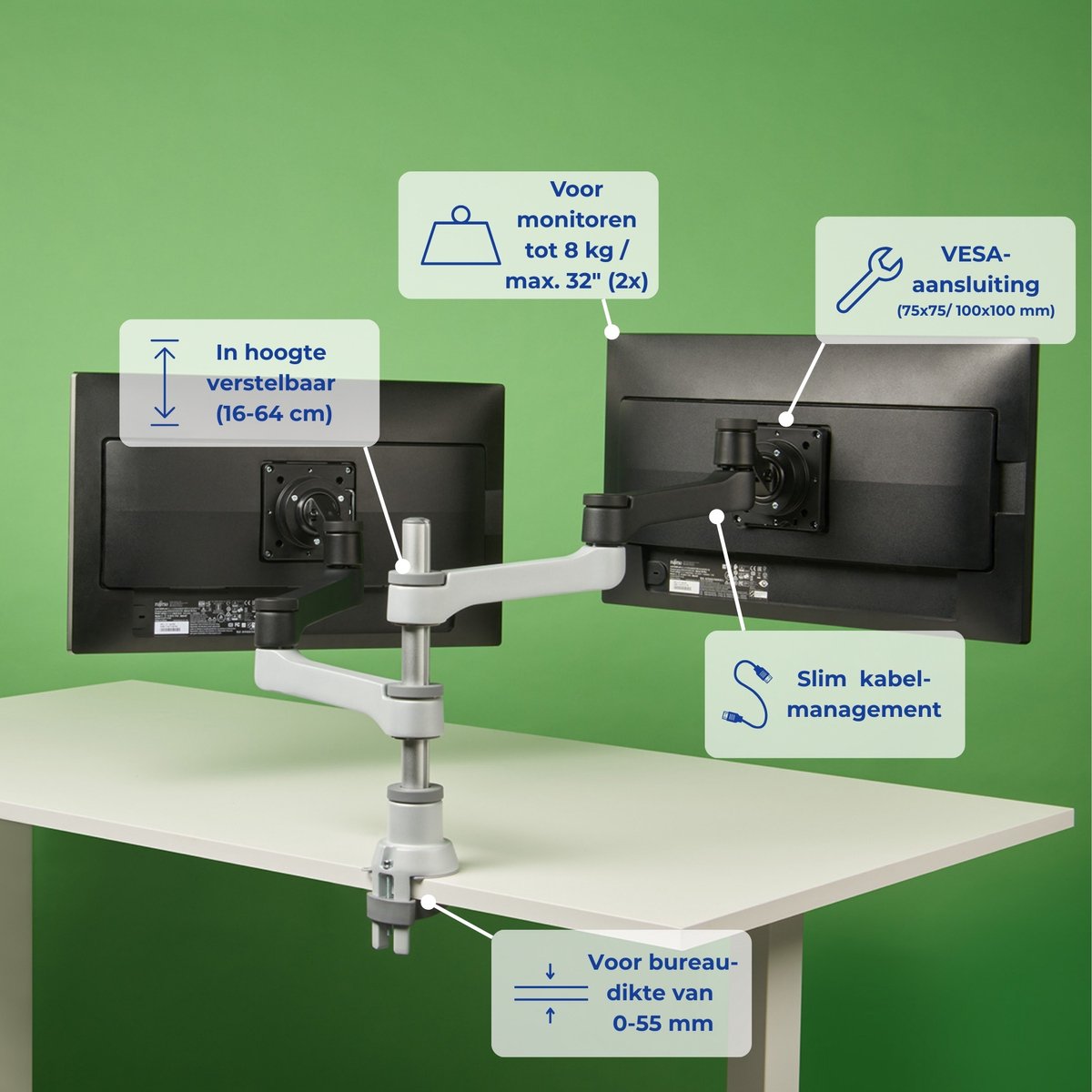 R-Go Zepher Dubbele Monitorarm: Ergonomisch en Verstelbaar thumbnail 2