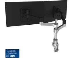 R-Go Zepher - Dubbele Monitor Arm - 2 Schermen - Verstelbaar - VESA 75/100 - tot 8 kg / 32 Inch - Monitor Beugel - Zwart/Zilver