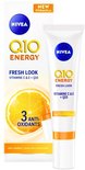 NIVEA Q10 Energy oogcontourcrème met vitamine C & E. Verpakking toont een halve sinaasappel en de tekst "NEW FORMULA".