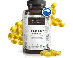 PURETANICALS Omega 3 + Vitamine D3, K2 MK7 All-Trans micro-ingekapseld – Premium Essentials O3-D3-K2 hooggedoseerd – Visolie met essentiële EPA & DHA vetzuren | Omega3 Fish Oil Druppels | 240 Capsules