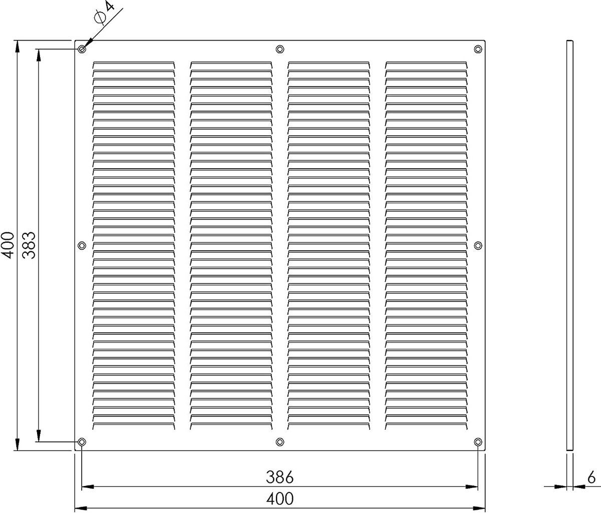Ventilatie rooster vierkant verzinkt staal met insectenhor 400x400mm