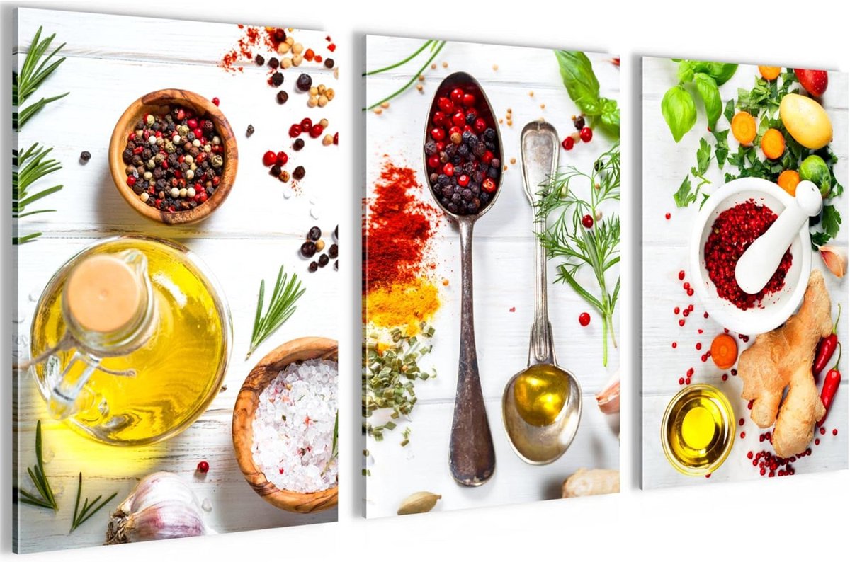 3-Delige Wanddecoratie Set voor de Keuken - Stijlvolle Schilderijen, Kant en Klaar om Op Te Hangen