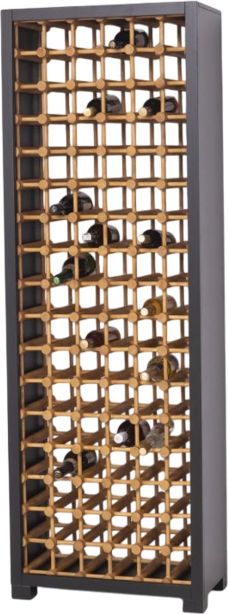 Strakke hoge strakke wijnkast/wijnrek voor 102 flessen – 68x200 cm - zwart /bruin (PS736)