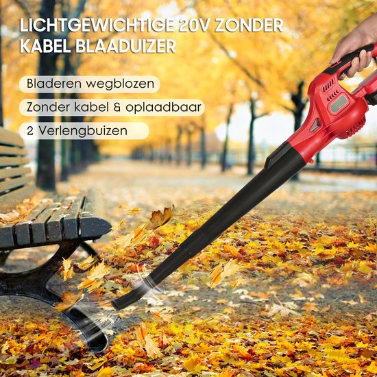 Accu Bladblazer 20V - 2 Standen 60/130 MPH - Inclusief 2.0Ah Accu & Oplader - Handheld Blazer voor Tuin, Dakgoot en Oprit - Rood — afbeelding 3