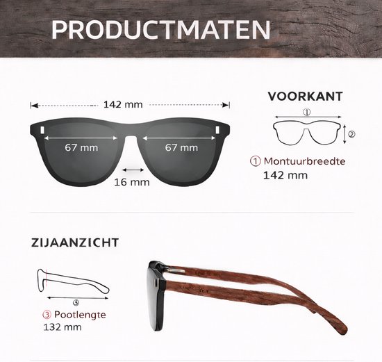 Kingseven - Vdear Black Oculos Sunglasses - Unisex Zonnebril - UV400 en Polarisatie Filter - Bamboe van Kingseven — afbeelding 5