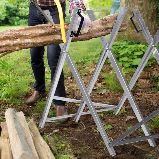 Opklapbare verzinkte zaagbock - zaaghulpmiddel met 3 houders en tanden - tot 150 kg - 79,5x82x80 cm van VONROC — afbeelding 5