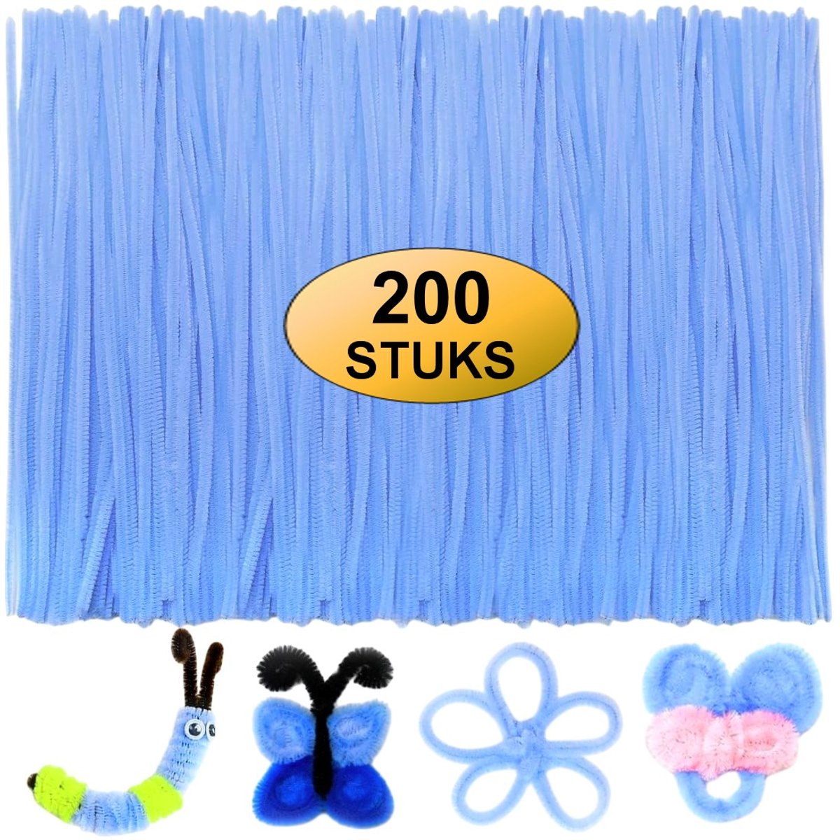 Fako Bijoux - 200 Lichtblauwe Pijpenragers - Set van 200 Stuks Chenille Draden - Lichtblauw - 30 cm Lang - Knutselen - DIY - Hobby - Chenille Draad – Flexibele Pijpenragers - Kinderen en Volwassenen - 200 Stuks