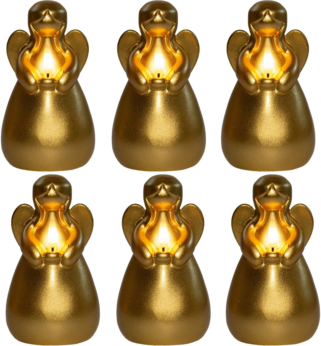 Anna's Collection LED kaars engel - 6x - goud - 14 x 8 cm - met timer - op batterijen - kerst - kerstkaarsen