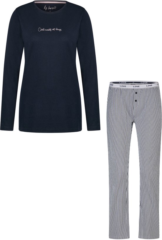 By Louise Dames Pyjama Set Lang Donkerblauw Gestreept - Maat S
