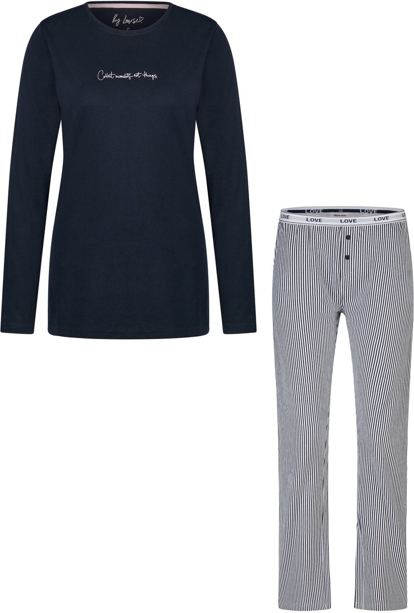 By Louise Dames Pyjama Set Lang Donkerblauw Gestreept