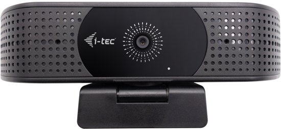 Webcam noir i-tec Solomon 500 avec motif quadrillé sur les côtés et motif circulaire au centre.