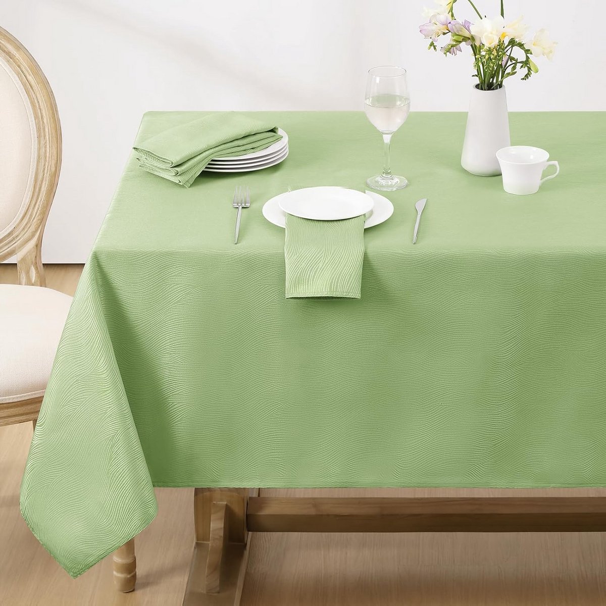 Rond Tafelkleed 160 cm Lichtgroen Vlekbestendig Jacquard Streeppatroon