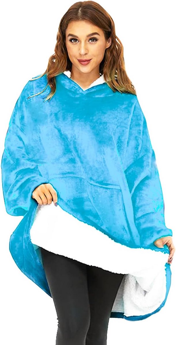 Deken met capuchon en mouwen, draagbare fleece plaid voor op de bank