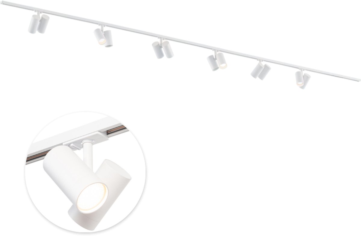 Qub Viror Railverlichting - Wit - 400 cm - I-Vorm - 6x Viror Duo - Dimbaar - Complete Set