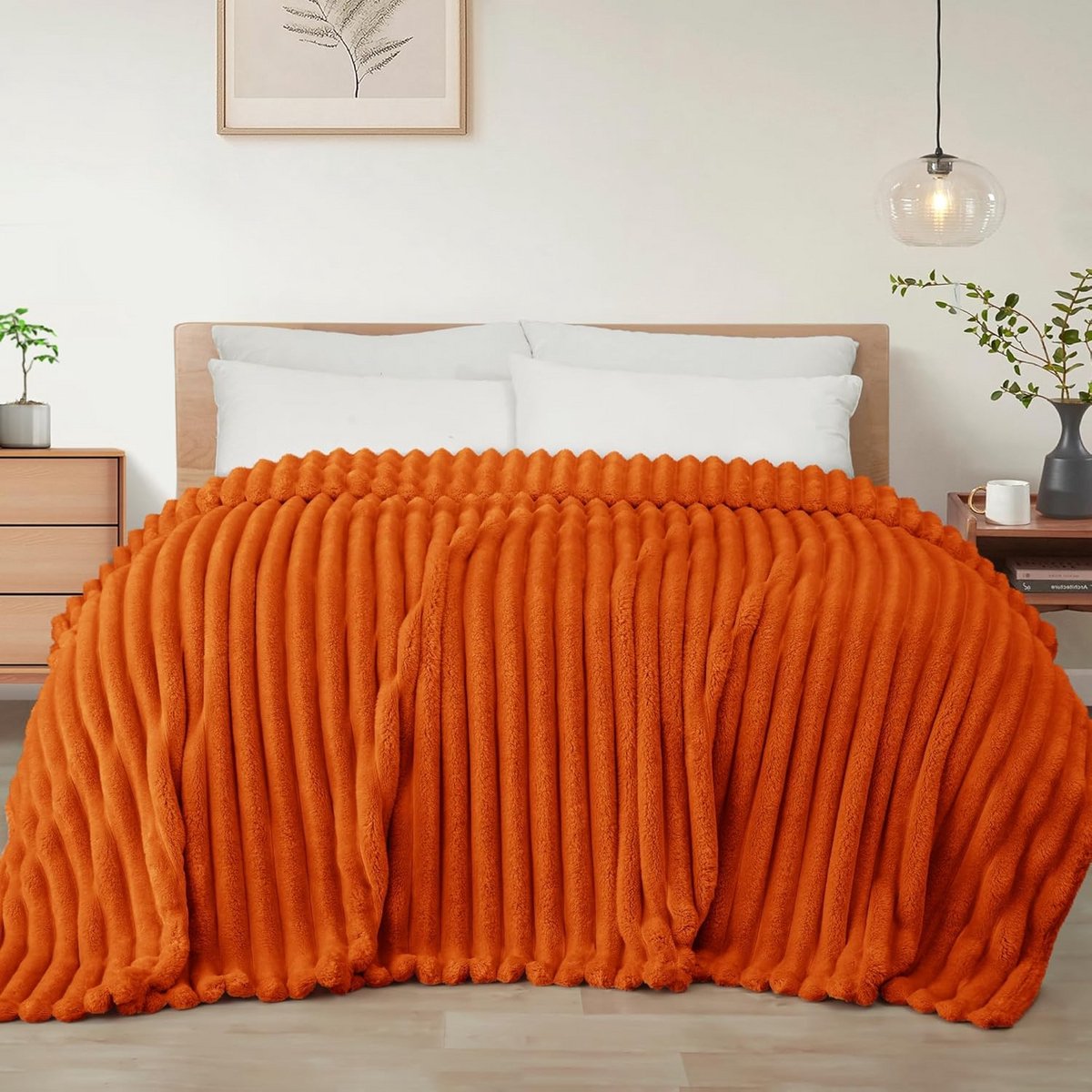 Dubbele Maat Flanellen Deken - Fleece Bedsprei - Gezelligheid Thuis - Gestreepte Jacquard - 150 x 200 cm - Verbrand Oranje