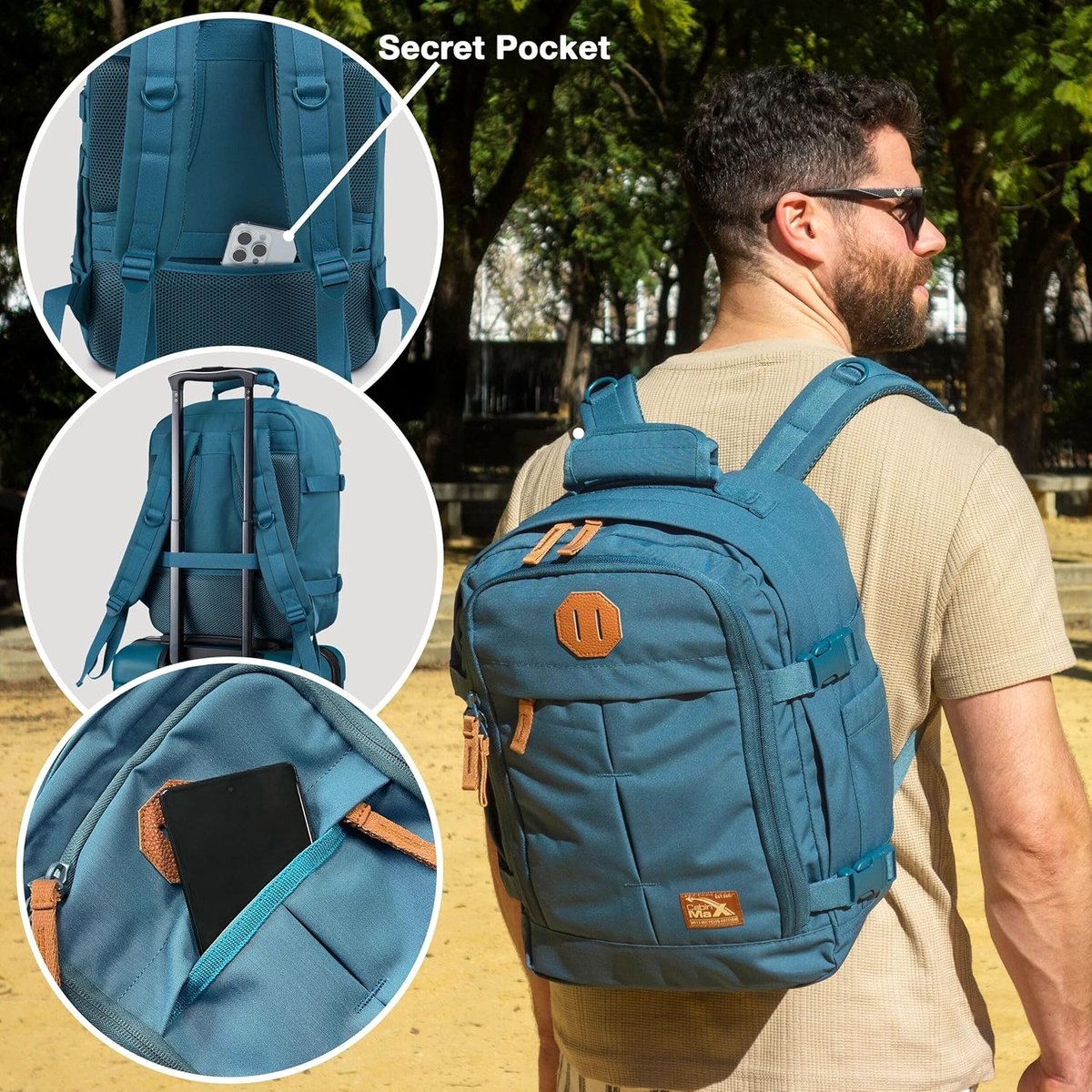 CabinMax Metz Reistas – Handbagage 24L Ryanair / Wizz Air – Rugzak Transavia – Schooltas - 40x30x20 cm – Compact Backpack – Lichtgewicht – Loch blue – foto 2