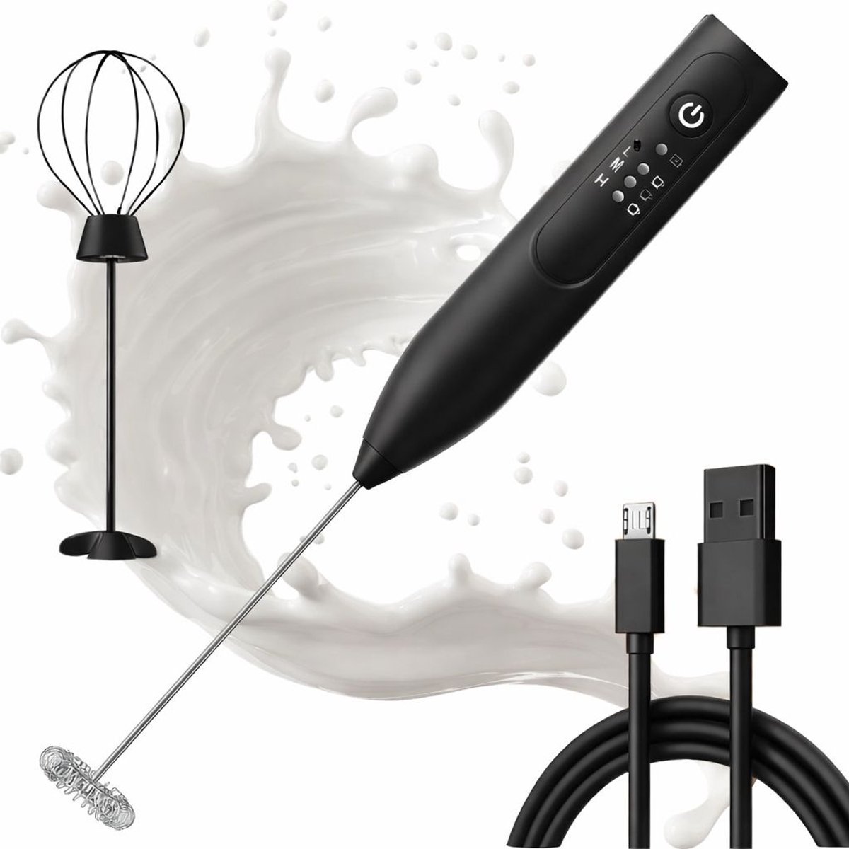 melkopschuimer elektrisch – Draadloos USB Oplaadbaar – Handheld voor Koffie en Dranken – elektrische blender – Elektrische mixer – 74313