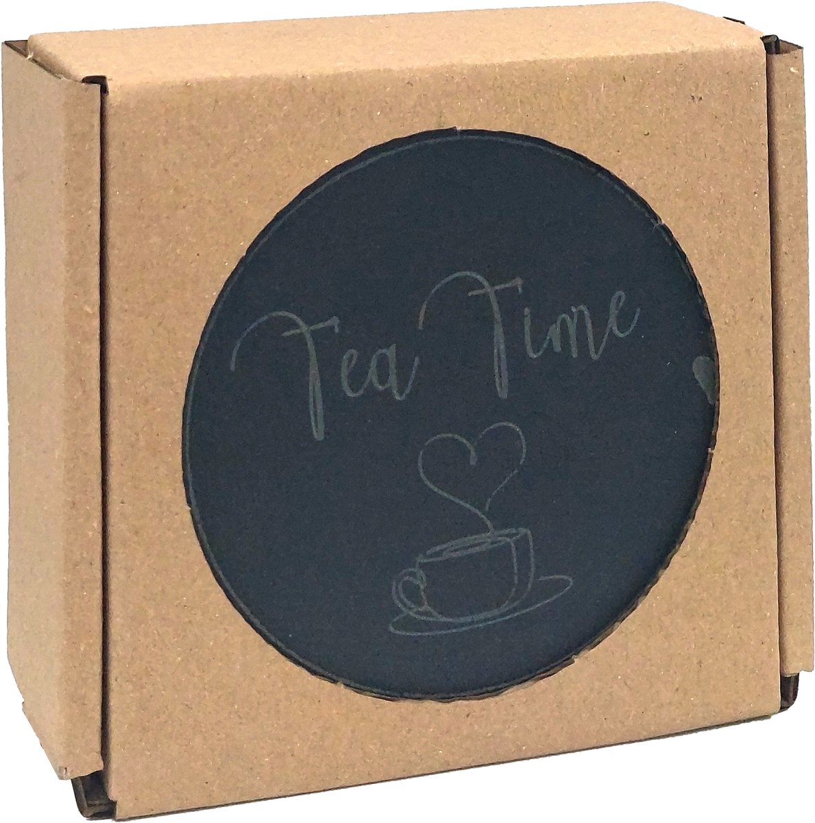 Coaster Rond (5 stuks) - Tea Time - Met tekst gegraveerd - Natuursteen - Cadeau