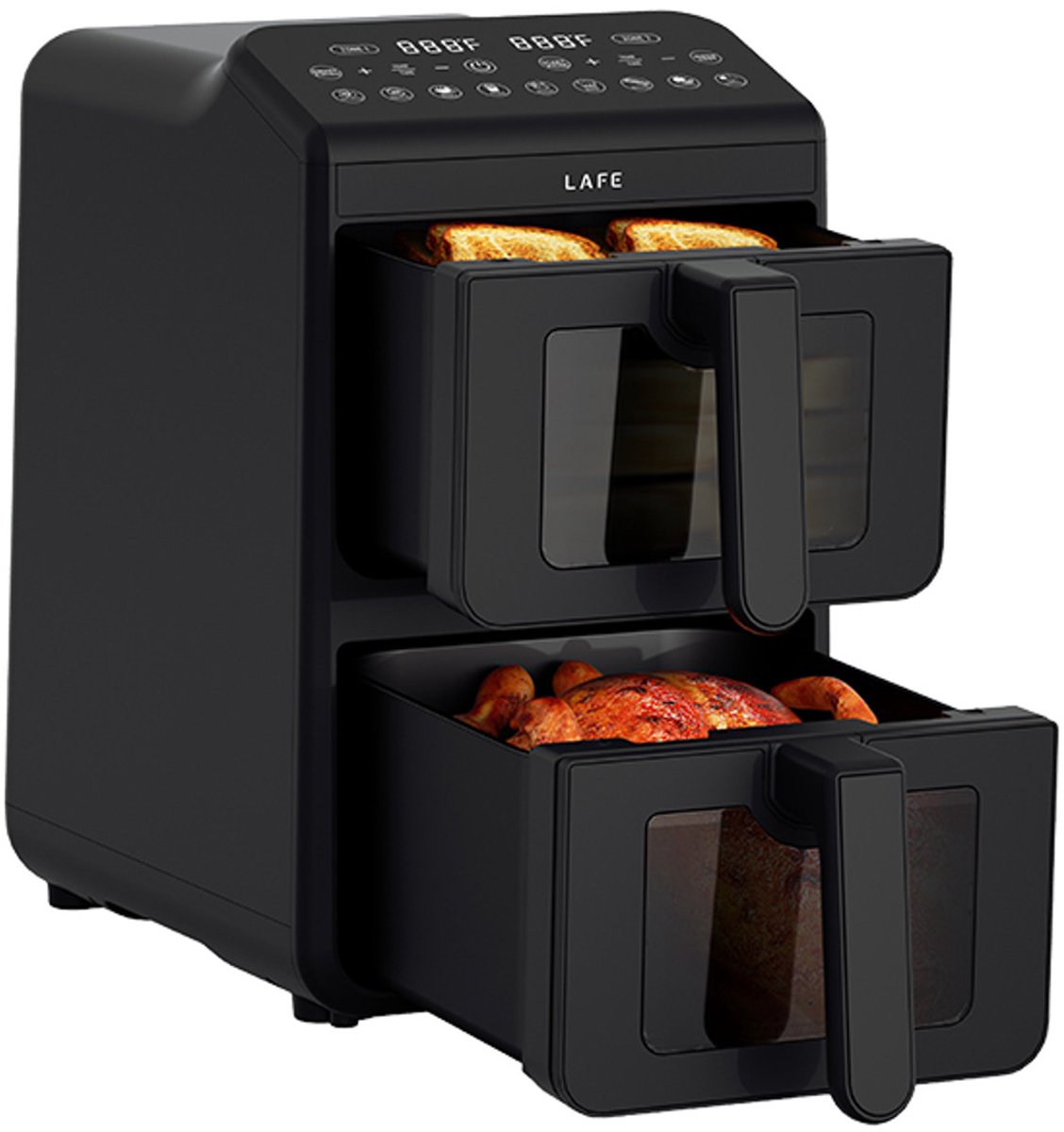 LAFE - Air Fryer - vetvrije friteuse - 2 kamers 5 L, vermogen 2460 W, LCD-display, Dual Fry