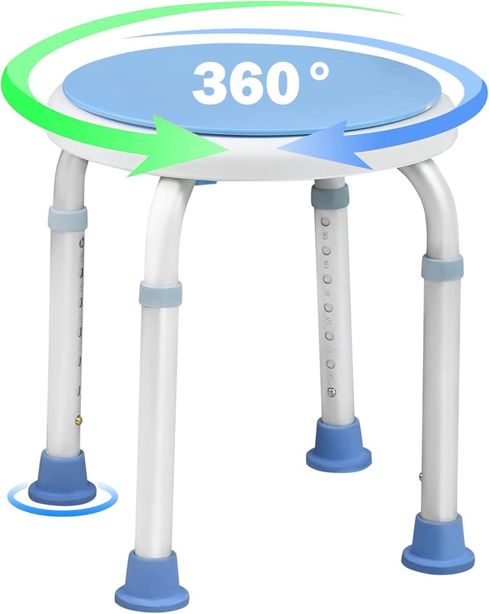 360° Draaibare Douchestoel Moderne Badstoelen 37-53 Cm In Hoogte Verstelbaar Badkrukje Douchestoel Met Handgreep En Antislip Rubberen Voetjes Badkamer Douchehulp Draagbare Douchestoel Tot 136 Kg NAIZY