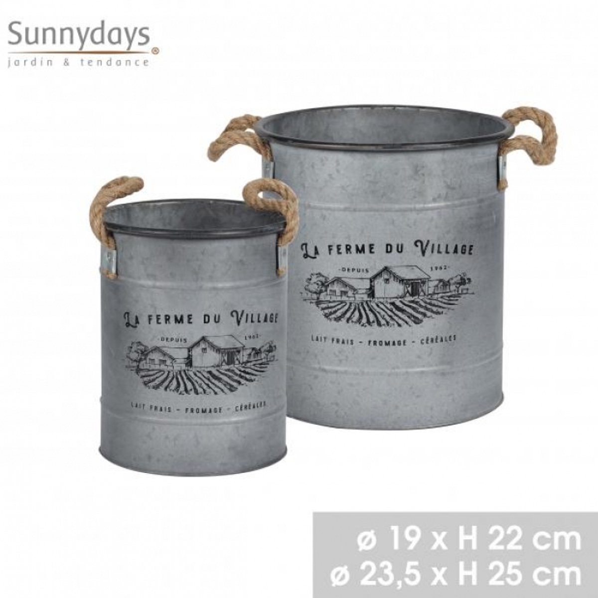 GARDEN & METAL "LA FERME DU VILLAGE" Bloempot decoratie set van 2 stuks H22 cm en H25 cm