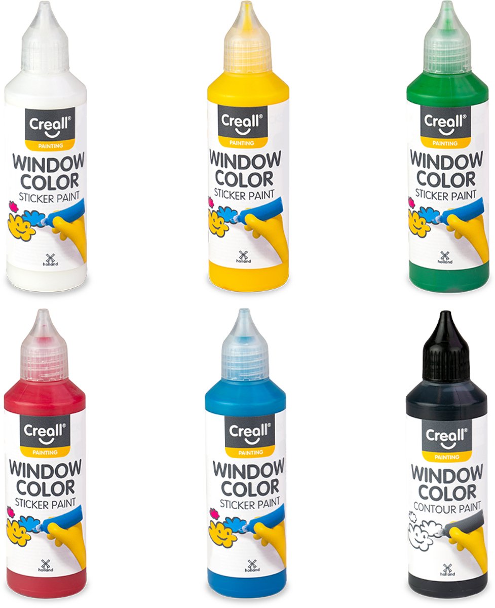 Creall Stickerverf - window color - maak verwijderbare creaties op gladde oppervlakten zoals ramen of spiegels - set 6 Kleuren – 6 x 80 ml flesjes – glutenvrij - gemaakt in Nederland — afbeelding 6